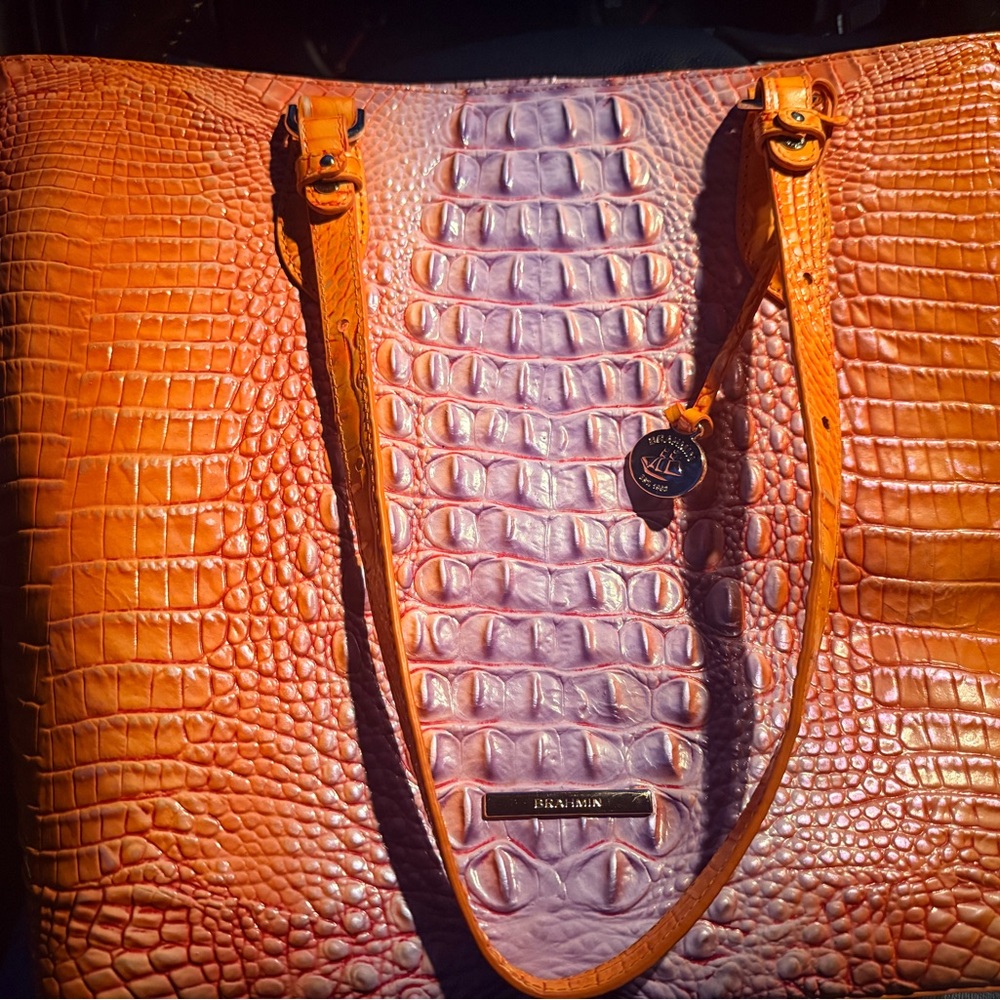 Brahmin Vibrant Orange and Purple Tote